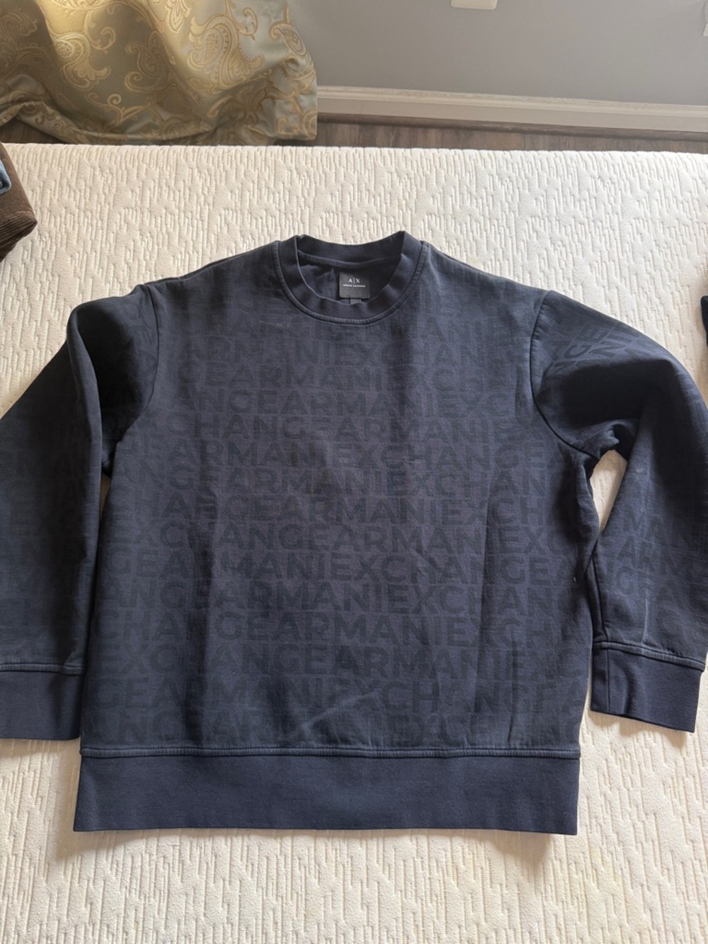 Armani Exchange Dark Navy All-Over Logo Crewneck Sweatshirt